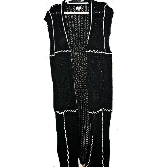 Black Long Length Knit Open Front Cardigan Duster - Picture 7 of 12